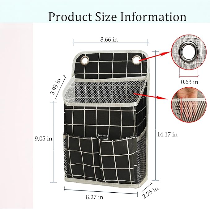 Someteth Hanging Basket for Organizing, Wall Organizer with Pockets and Over The Door Organizer，Can for Home, Closet, Office and Camper (Black Grid2)