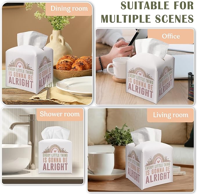 Cute Decorative Tissue Box Cover Square, Tissue Box Cover Square with Belt Bottom, Inspirational Quote Gift Ideas for Friends, Every Little Thing Desk Decor Bathroom Office-(5.2 Inches) A20