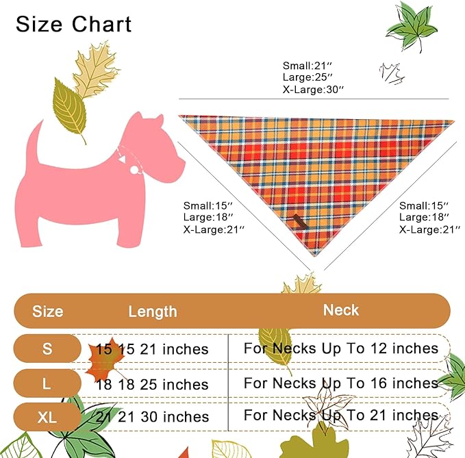 UP URARA PUP Fall Dog Bandana – Orange Yellow Plaid Triangle Scarf for Small Medium Large Dogs, Soft Cotton Pet Bib for Autumn Thanksgiving, Adjustable Dog Kerchief for Daily Fall Wear