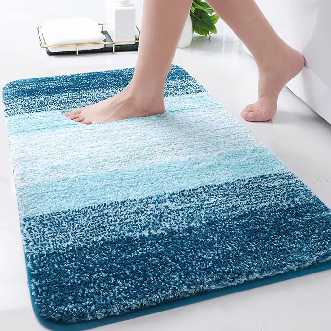 Arotive Microfiber Bathroom Rugs, Shaggy Soft and Absorbent Bath Rug, Non-Slip, Thick Plush Machine Washable Dry Bath Mats for Bathroom, Tub and Shower, 34x21, Peacock Blue, Rectangular