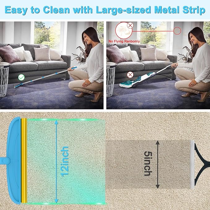 WOSWOK Carpet Rake for Dog Hair Remover: 2 in 1 Reusable Pet Hair Remover – 60‘’ Adjustable Long Handle Carpet Removal Tool for Dog Cat Human Hair – Carpet Scrape Cleaning for Rug Couch Bed