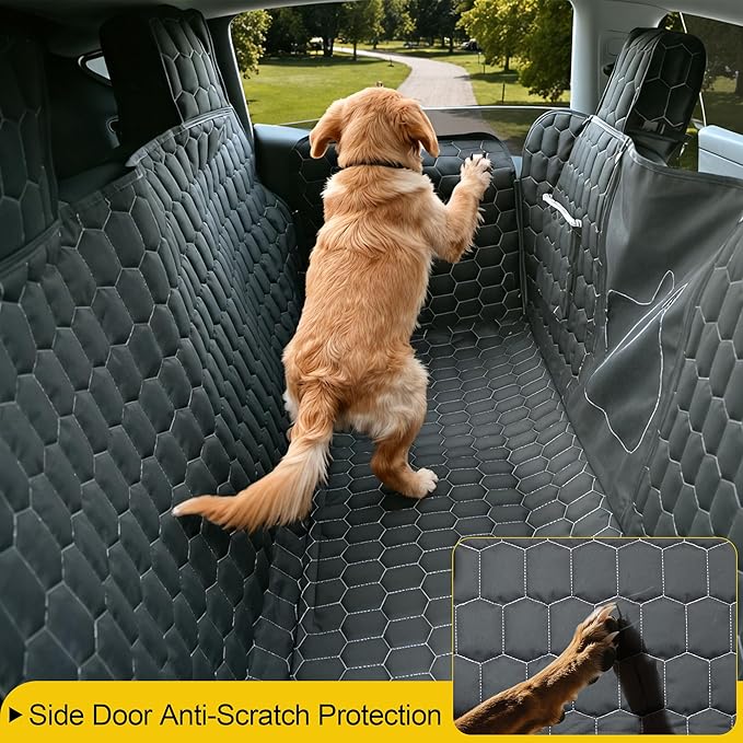 Meginc Dog Seat Covers for Tesla Model Y,Dog Hammock for Tesla with Side Flaps, 100% Waterproof Model Y Dogs Accessories with Mesh Window & Headrest Protector Easy Clean up Pet Car Seat Cover