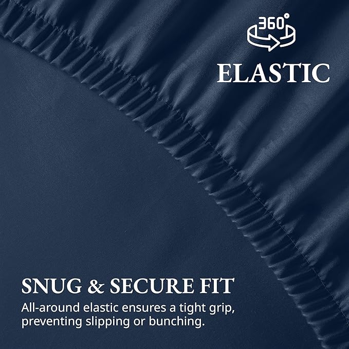 Lane Linen 100% Egyptian Cotton Full Size Fitted Sheet Only (55"x76" + 16") - Elegant Sateen Weave, Ultra Soft, Breathable, Highly Durable, Deep Pockets Upto 17" - Estate Blue