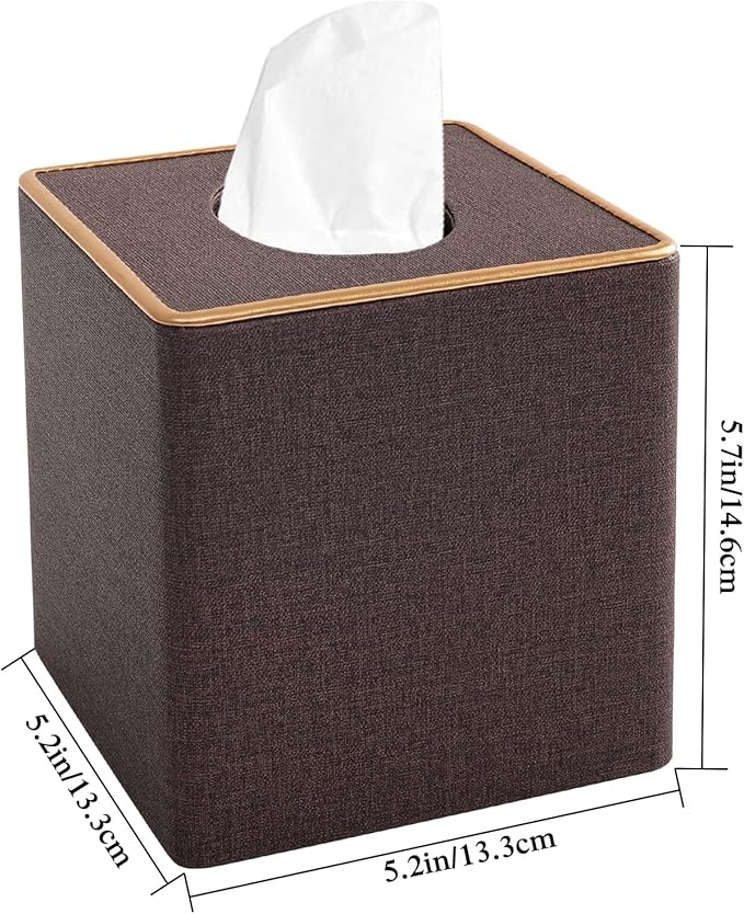 XNONE Tissue Box Cover Square Tissue Box Holder PU Leather Facial Organizer with Magnetic Bottom,Decorative Napkin Caddy for Vanity Dresser Night Stand Table Countertop Home Office Car,Coffee