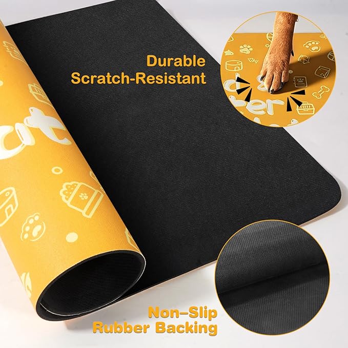 Pet Feeding Mat,Dog Cat Mat for Food and Water,Dog Bowl Waterproof Placemat with Rubber Backing,Absorbent Quick Dry Water Dispenser Mat for Pet（Orange 17"×29"）