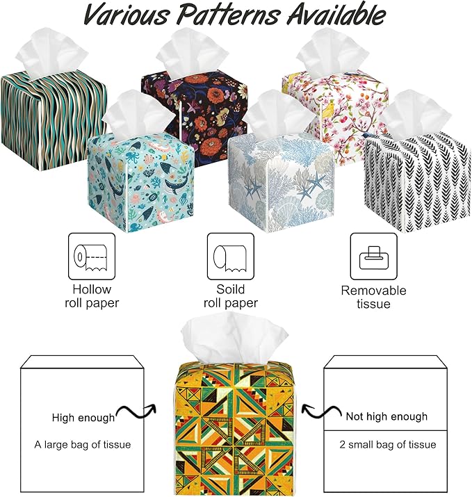 Ethnic Tribal Geometric Tissue Box Holder,Cube Tissue Box Cover Holder,Leather Facial Paper Organizer Dispenser Home for Bedroom Night Stands,Kitchen,Office and Car,5.2"×5.2"×5.2"