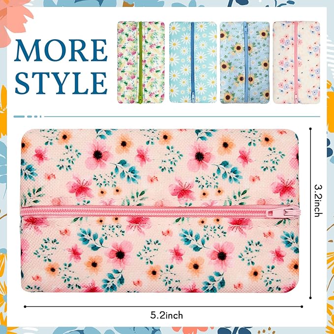 5 Pieces Tissues Purse Pocket Tissue Holder Reusable Travel Pouch Fabric Zipper Enclosed Small Size Daisy Pattern Holder for Purse Coins for Summer, 5.25 x 3 Inches (Summer Flower)