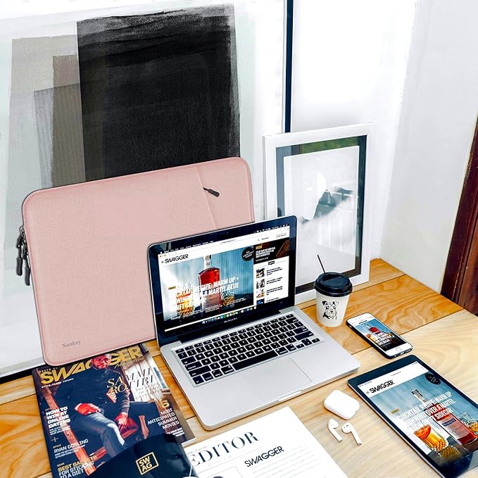 Laptop Sleeve Case 14 inch, Shockproof Protective Computer Cover with Accessories Pocket, Portable Laptop Bag Compatible for 14 inch MacBook Air/Pro, Dell, HP, Acer, Asus, Lenovo, Pink