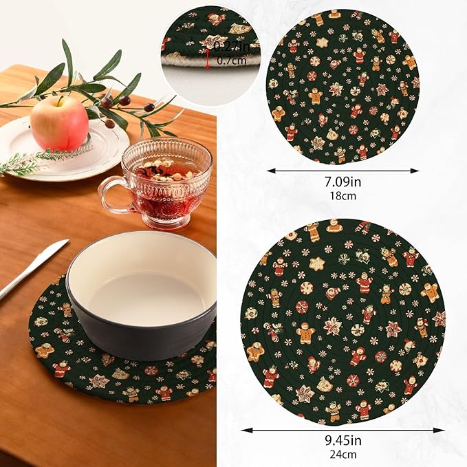 Christmas Green Trivets for Hot Dishes Pots and Pans Potholders Woven Trivet Cotton Round Large Pot Holder Decor Heat Resistant Hot Pads Mat for Table Counter Cooking Potholder Set of 2 (