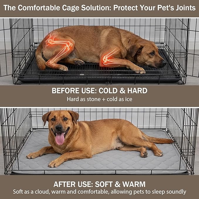 Oqqlin 2 Pcs Dog Crate Mats, Washable Dog Crate Pads with Anti-Slip Bottom 24.4 x 19.7 Inch Grey Soft Waterproof Kennel Pads for Small/Medium Dogs, Cats