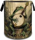 VODRM Fantasy Frog Banjo Swamp Laundry Basket, Dirty Collapsible Clothes Toy Organizer Hamper for Kids Adults, Oxford Cloth Waterproof Storage Bin for Bedroom Bathroom Funny Decor Gifts, 19.7"X15.7"