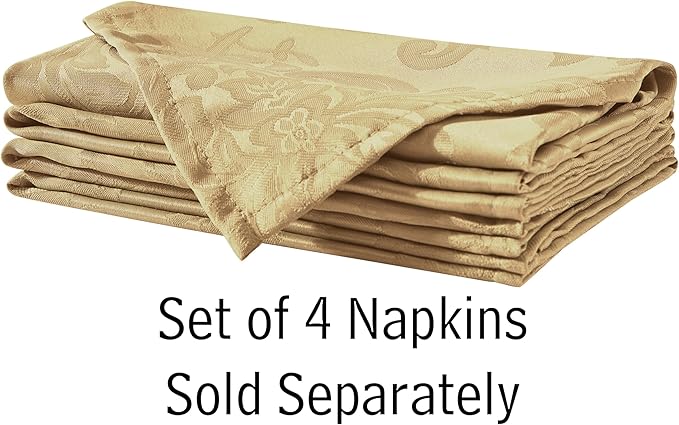 Newbridge Barcelona Damask Fabric Napkins, Set of 4, Gold – No Iron, Soil Resistant Cloth Napkins for Dining, Parties and Holidays