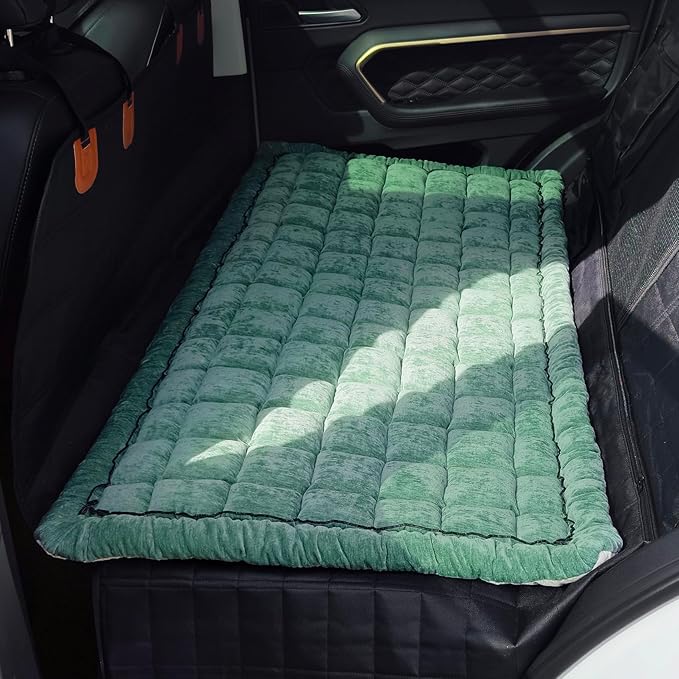 AEEISHOMEREFORM Backseat Pet Bed Mat, Truck Plaid Dog Bed for Car Back Seat, Deluxe Dog Seat Covers, Non-Slip Travel Pet Mat, Fit for Backseat Extenders and Trucks SUVs (Green, 24.8x54 inch)