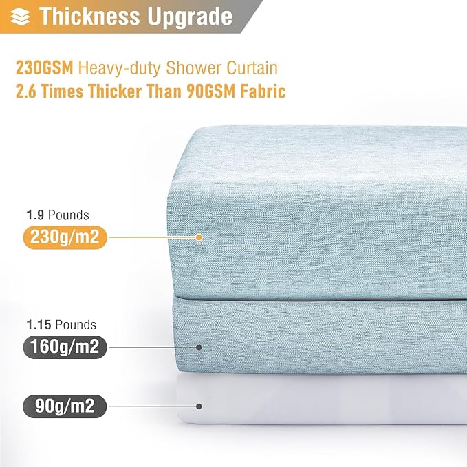 BTTN Stall Fabric Shower Curtain, 60 Inch Linen Textured Heavy Duty Small Cloth Shower Curtain Set with 10 Plastic Hooks, Narrow Simple Modern Weighted Shower Curtains for Bathroom - 60 x 72, Fog Blue