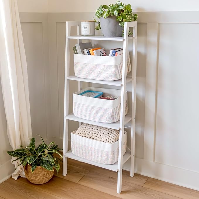 NaturalCozy Storage Baskets 16.8”x13”x7.6” Cotton Rope Woven Baskets for Organizing 3-Pack | Toy Storage Bins | Basket for Shelves, Laundry, Blanket, Clothes, Closet, Kitchen, Bathroom, Gifts
