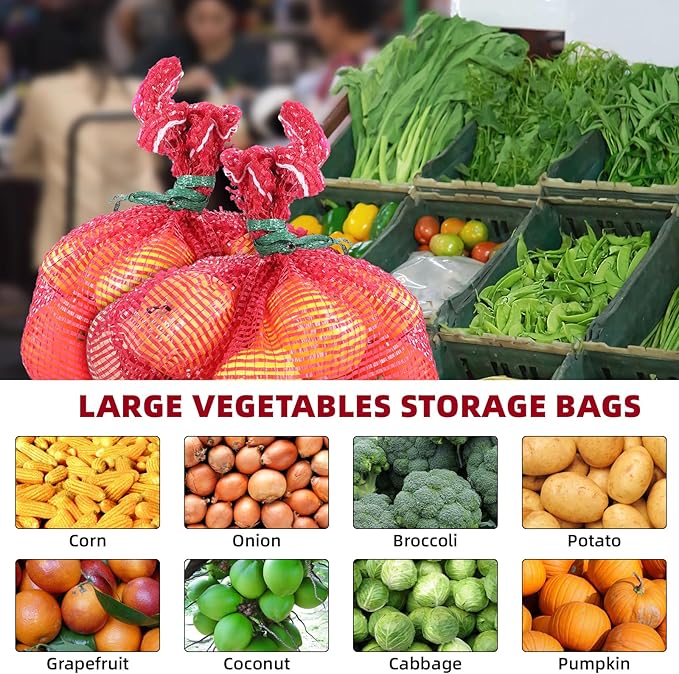 SynHHergyx 50Pcs Extra Large Mesh Produce Bags, 60 lbs Onion Bag 21” x 32” Reusable Washable Breathable Vegetable Storage Net Bags with Drawstring for Firewood Onions Potatoes Carrot Corn Crawfish