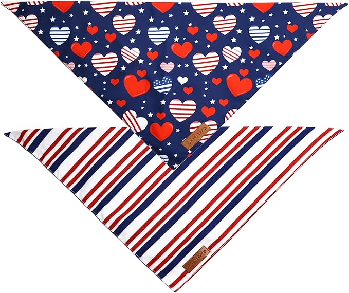 Realeaf 4th of July Dog Bandanas 2 Pack, Reversible American Flag Pet Scarf for Boy and Girl, Premium Durable Fabric, Patriotic Bandana for Small and Medium Dogs (Small)