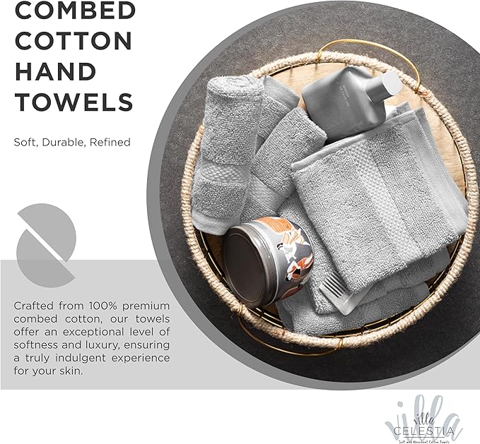 Premium Silver Hand Towels-100% Cotton, Soft & Absorbent, Fast Drying, Elegant Salon Spa Hotel Set of 4 (16''x 28'')