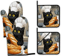 Cute Black Cat Oven Mitts and Pot Holders Set,Chef Kitchen Decor Heat Resistant Non Slip Hot Pads and Oven Mitt for Chef Cooking Baking BBQ Mom Girl Gifts(4 Piece Set)