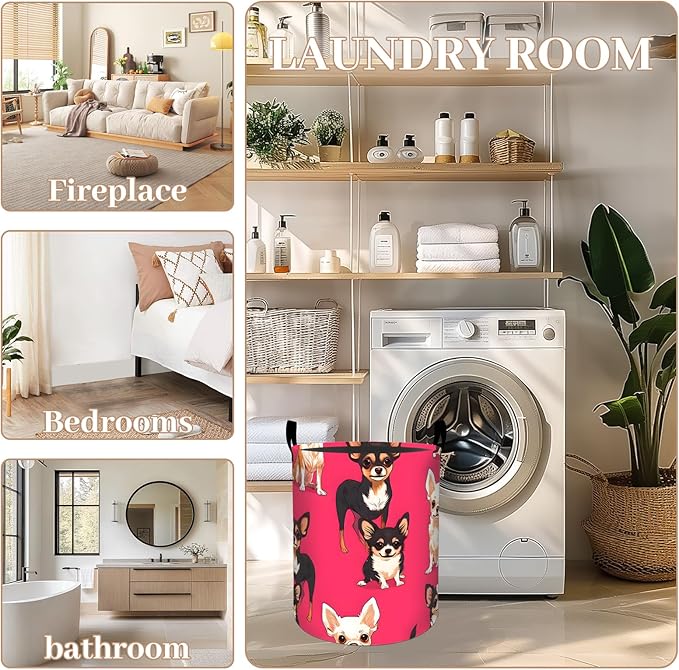 ainori Cute Chihuahua Laundry Basket, Oxford Cloth Whimsical Dog Dirty Clothes Collapsible Hamper for Room Decor, Playful Puppy Print Gifts Toy Organizer 19.7 * 15.8 Inch for Bedroom Bathroom Dorm