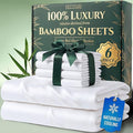 DECOLURE 100% Viscose Derived from Bamboo Sheets Full Size - Luxury 6 Pc Naturally Cooling Sheets, Ultra Soft Bed Set - Deep 17" Pockets, Durable Double Stitching, Oeko Tex Standard (White)
