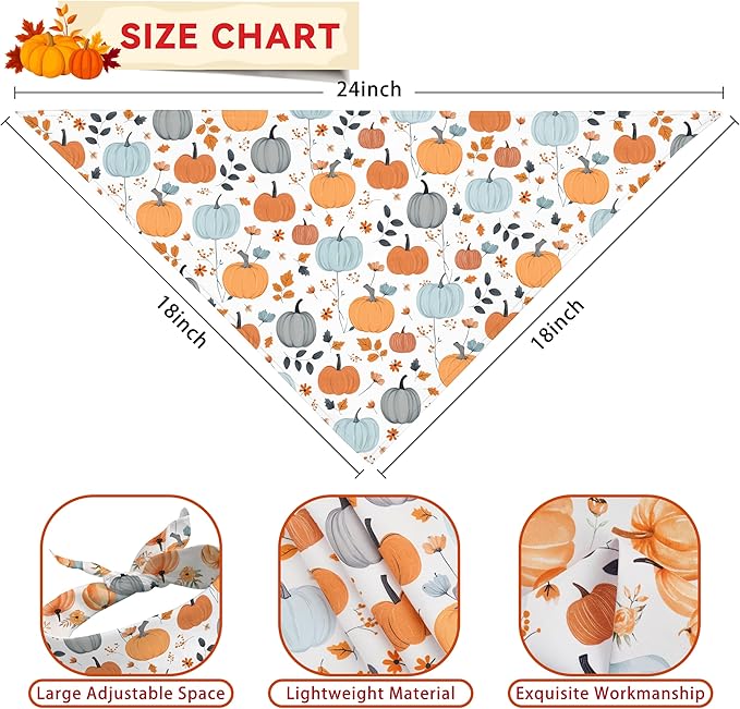 Fall Dog Bandana Reversible 2 Pack Small, Cute Autumn Pumpkin Floral Hedgehog Fall Pet Bandanas Set Adjustable Triangle Holiday Scarves for Small Medium Boy Girl Dogs