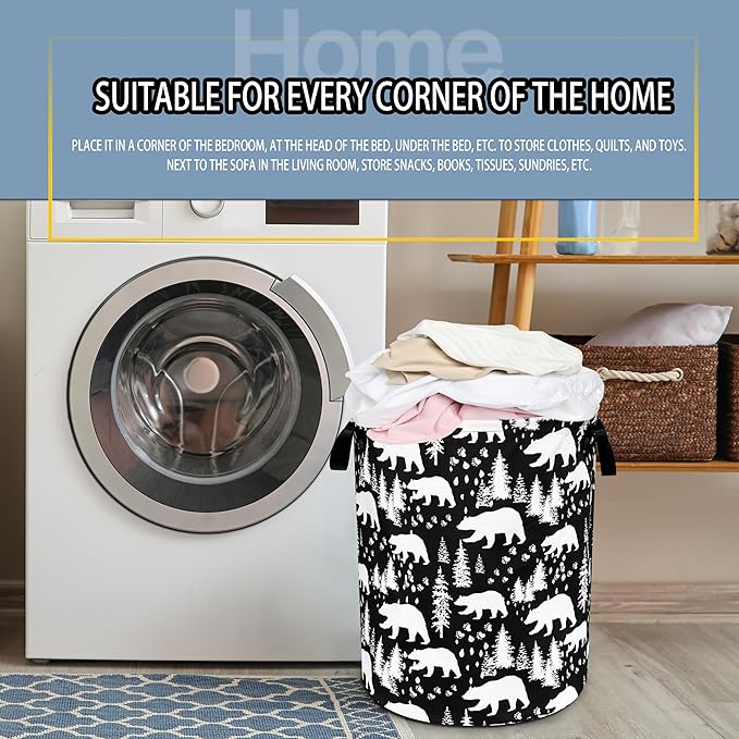 NUTAINLA Bear Laundry Basket Forest Bear Paw Foldable Oxford Cloth Funny Tote Bag Laundry Hamper Clothes Storage Bucket Toy Organizer For Bathroom/Laundry Storage/Bedroom 18.9x16.5 Inch