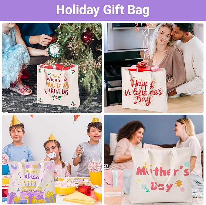 Segarty Small Canvas Tote Bag for Women, 12 Pack 15.75x11.8x3.9 Blank Canvas Tote Bags, Reusable Tote Bag with Natural Cotton and Shoulder Strap, Bulk for DIY, Grocery Shopping, Beach, Travel，Gift