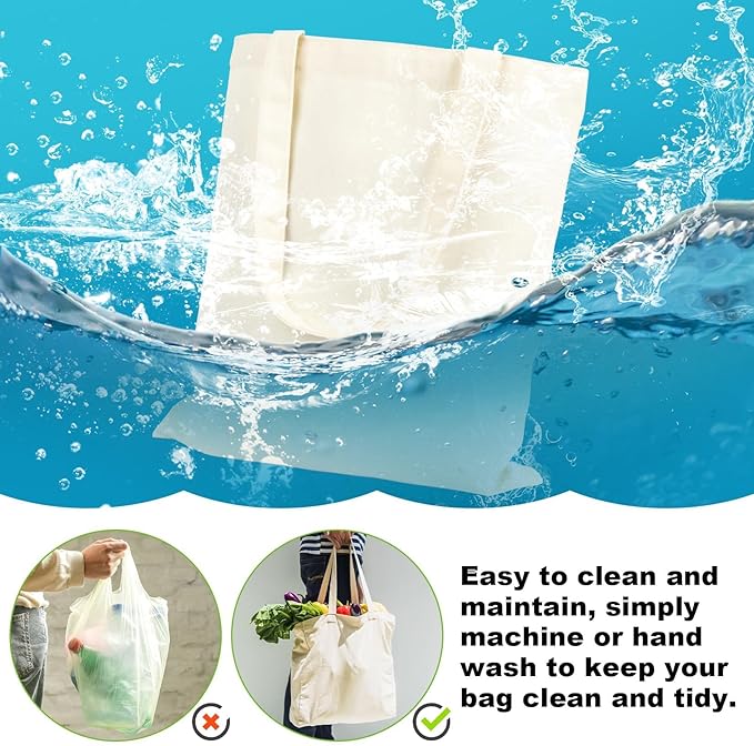 RAINFLOW Canvas Tote Bag - 4 PCS Cotton Canvas Reusable Grocery Shopping Blank Tote Bag with Handles for Crafts DIY, Gift, Advertising Promotion Activity