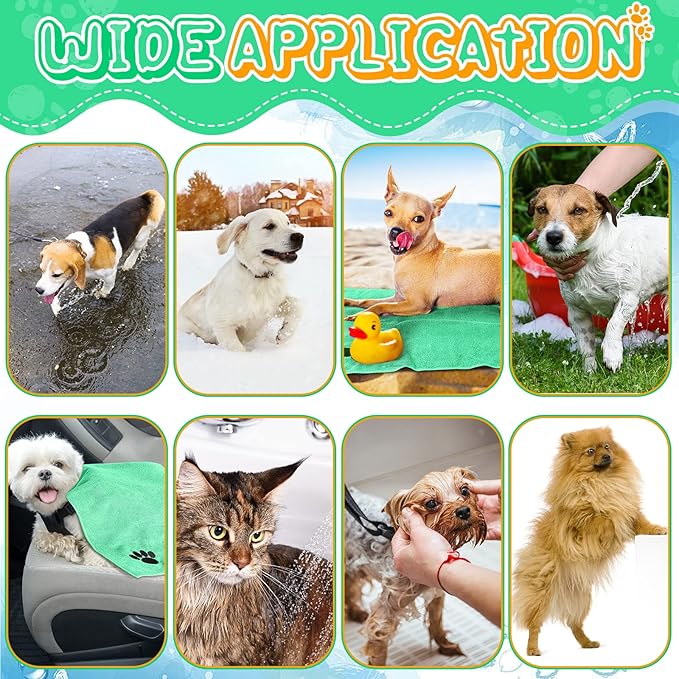 Chumia 4 Pack Dog Towels for Drying Pet Grooming Absorbent Dogs Soft Microfiber Quick Drying Winter Large Medium Small Puppy Bath Towels for Kitten Cats Pets(16 x 31 Inch,Green)