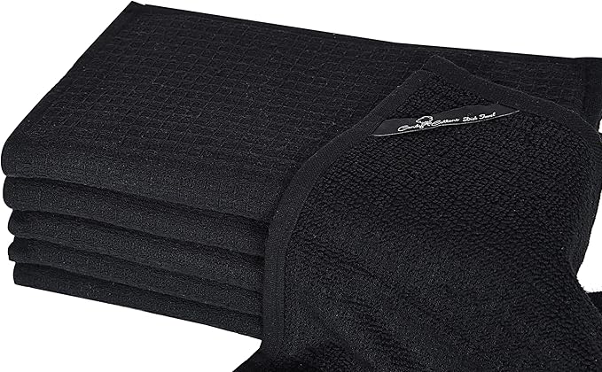 Candy Cottons Dish Towels|Kitchen Dish Cloths Two-Sided Waffle Terry|13x28 Inches 100% Cotton Dish Rags Washing Dishes|Super Absorbent Reusable Quick Drying Dish Towels| 6-Pc Set Black