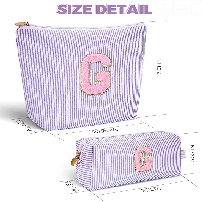 Btffitting Personalized Makeup Bag for Women Girls - Fashion Cosmetic Bag Trendy Travel Toiletry Bag with Initials Letter - Teen Gifts - Lavender,G