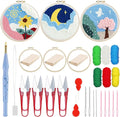 Woohome Punch Needle Kit Included Plastic Hoops, Punch Needle Cloth, Color Yarn and Punch Needle Tools for Adults, Beginners (Sunflower and Tree)