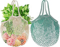 Mordx 2-Pack Reusable Mesh Grocery Bags, 100% Cotton String, Long Handle Produce Bags, Fruit & Veggie Storage