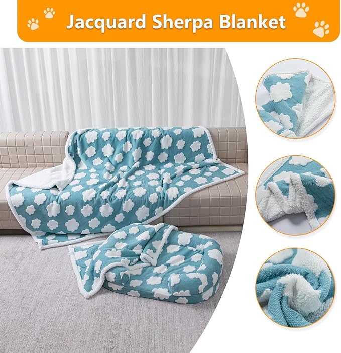 Maidewow Waterproof Pet Blanket,Dog Bed Covers Couch Sofa Stylish Jacquard Pets Throw Blankets for Puppy Cats Washable Reversible Furniture Protection Covers (Blue Cloud,S)