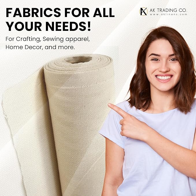 AK Trading 63" Wide Unprimed Cotton Canvas Fabric 7oz Natural Duck Cloth, x 15 Yards