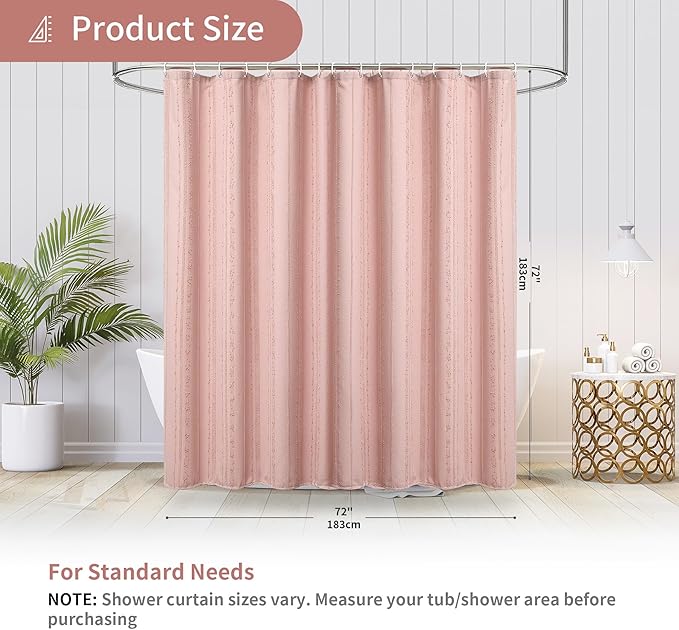 Lameirose Pink Shower Curtain Boho, Cotton Blend Waffle Shower Curtain Textured, Fabric Shower Curtains for Bathroom, Washable 72 x 72