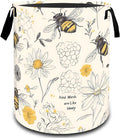 VODRM Bee Daisy Floral with Honeycomb Laundry Basket, Dirty Collapsible Clothes Toy Organizer Hamper for Kids Adults, Oxford Cloth Waterproof Storage Bin for Bedroom Bathroom Decor Gifts, 19.7"X15.7"