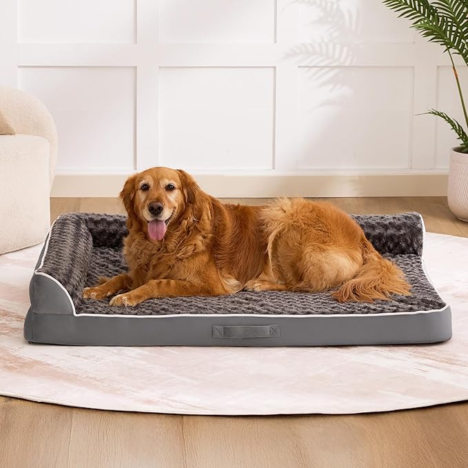 Aeroluxe Dog Bed Large Sized Dogs, Orthopedic Dog Bed for Large Dogs, Waterproof Pet Bed with Washable Removable Cover, L-Shaped Pet Couch with Portable Handle 36"x27"x6.5", Dark Grey