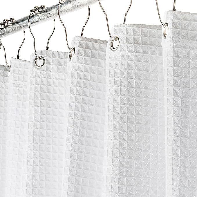 Creative Scents Fabric White Shower Curtain for Bathroom - Spa, Hotel Luxury Matt Waffle Weave Square Design, Water Repellent, 230 GSM Weighty Cloth, 60" x 72" for Decorative Bathroom Curtains
