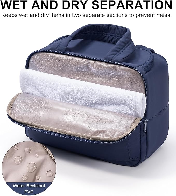Bagstellar Travel Toiletry Bag, Lightweight Wide-open Large Puffy Toiletry Bag for Women, Quilted Makeup Bag Organizer Water-resistant Cosmetic Bag with Handle for Toiletries, Essentials, Accessories