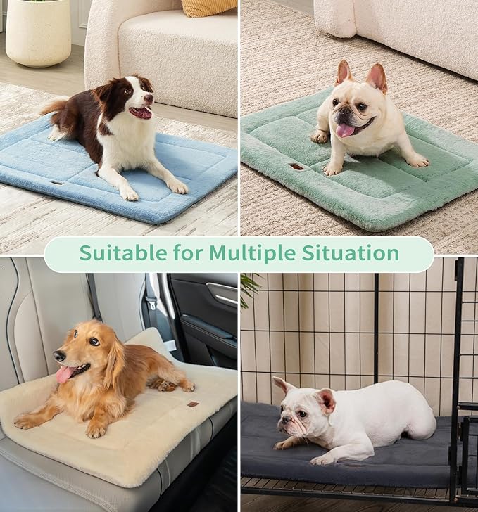 MADE 4 PETS Dog Crate Pad Bed for Medium Dogs, Washable & Reversible, Anti-Slip Kennel Mat for Cozy Sleeping, Soft Fluffy Dog Bed for Indoor & Outdoor Use, 29"x21", Green
