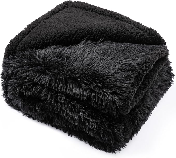 Waterproof Dog Blanket for Medium Dogs Cats Fuzzy Black Calmimg Pet Blankets Cozy Soft Sherpa Fleece Couch Covers Bed Mats (Black,M-57x40in)