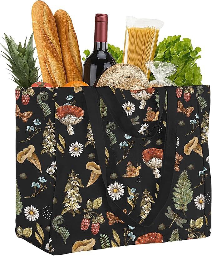 Miss Adola Large Canvas Grocery Tote Bag - Reusable Extra Large Shopping Shoulder Bags with 6 Inner Pockets & 2 Handle Strap