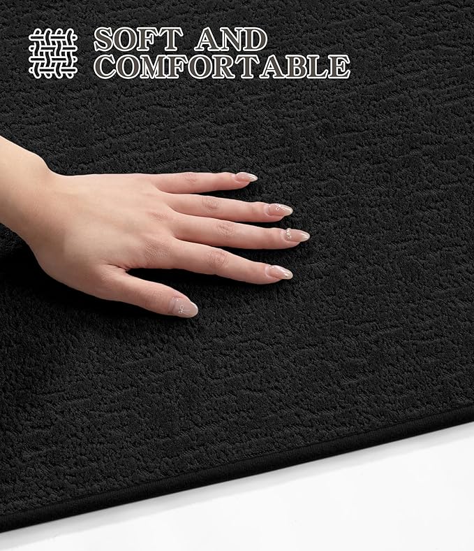 chakme Bathroom Rugs Mat 47x17, Ultra Thin Non Slip Bath Mat Quick Dry Absorbent Bath Mat for Bathroom Floor, (Black, 47"x17")