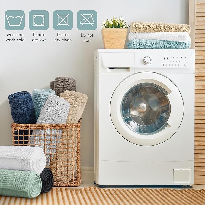 Madison Park Splendor Reversible 100% Cotton Tufted Bathroom Rug-3000 GSM Hotel Quality Luxurious Plush Medium Pile Bath Mat Absorbent, Quick Dry, Shower Room Décor, 20x30 Blue