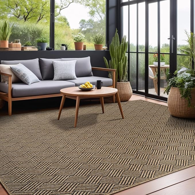 Easy Jute Rugs 10x14 Herringbone Natural Color Living Room Indoor Outdoor Area Rug for Patio and Kitchen Rug High Traffic Washable Easy to Clean Solid Boho Woven Design Carpet (10 x 14)