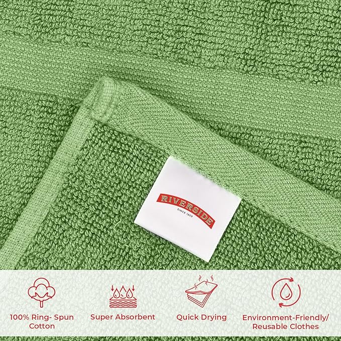 RIVERSIDE Bath Mat Set of 2 - Green Bath Mats 21x34 Inches, Not a Bathroom Rug, 100% Ring Spun Cotton, Super Soft & Highly Absorbent Bathroom Floor Mats