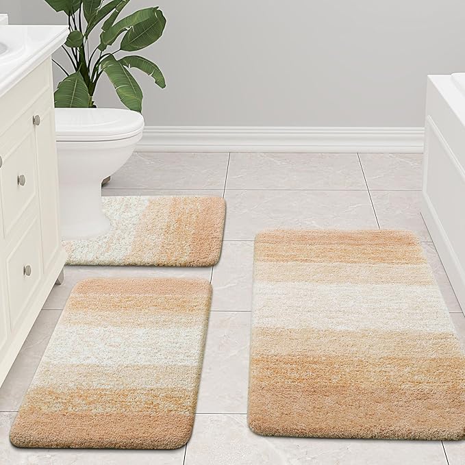 Arotive Microfiber Bathroom Rugs, Shaggy Soft and Absorbent Contour Toilet Rugs, Non-Slip, Thick Plush Machine Washable Dry Bath Mats for Toilet Base, 24x24, Beige, U-Shape