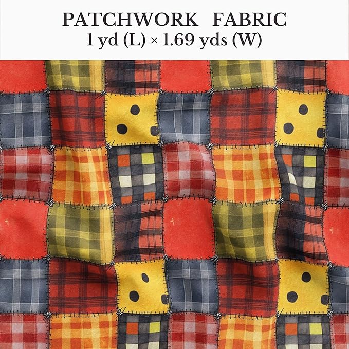 Harvest Plaid Patchwork Cotton Fabric Panel 61 × 36.6 Inches, Cozy Fall Checkered Print Cotton 140 GSM, Pre-Cut Sewing Fabric for Quilting, Crafts & Home Decor (USA Size)